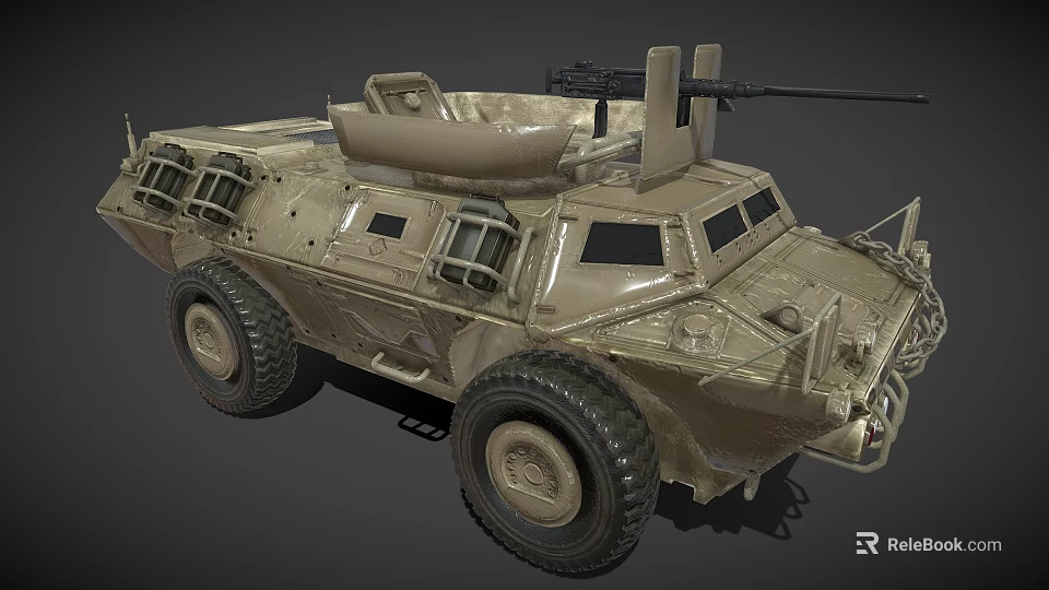 Armored Military Vehicle with Large Tires Roof Mounted Weapon and Protective Armor 3d model 