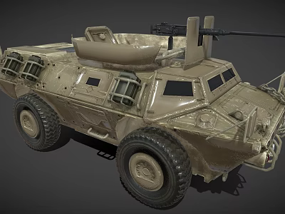 Armored Military Vehicle with Large Tires Roof Mounted Weapon and Protective Armor 3d model