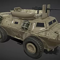 Armored Military Vehicle with Large Tires Roof Mounted Weapon and Protective Armor