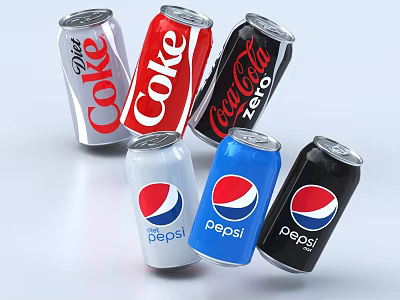 Assorted Carbonated Drink Cans Including Coke Pepsi Diet And Zero Varieties 3d model