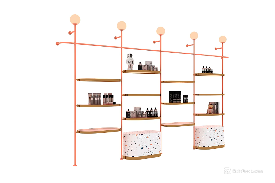 Modern Display Shelves with Multiple Layers and Decorative Lights for Products 3d model