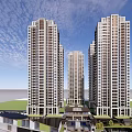 Modern High Rise Residential Buildings With Glass Curtain Walls And Green Surroundings