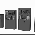 White File Cabinets In Various Sizes With Doors Filled With Files And Books
