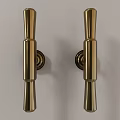 Two Sleek Modern Brass Cylindrical Handles Mounted on White Background