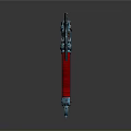 Ornate Battle Axe With Blue Metallic Head And Red Wrapped Handle Design