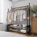 Modern Black Clothing Rack with Hanging Clothes Shoes Bags and Storage in Bedroom
