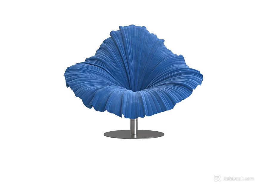 Elegant Blue Petal Shaped Velvet Accent Chair With Modern Metal Base Design 3d model 
