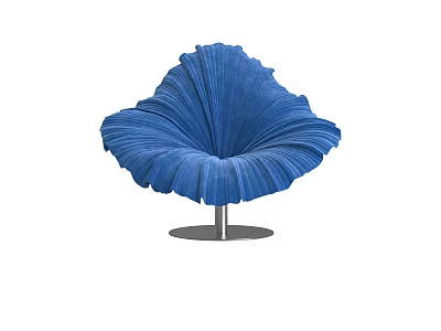 Elegant Blue Petal Shaped Velvet Accent Chair With Modern Metal Base Design 3d model