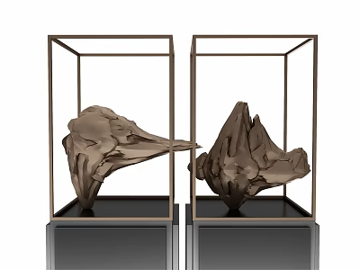 Two Piece Decorative Ornament Set With Metal Frame Display Cases And Black Bases 3d model