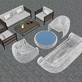 Stylish Outdoor Sofa Set Featuring Wicker Design Round Coffee Table And Rattan Chairs 3d model