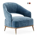 Modern Elegant Blue Upholstered Accent Chair With Curved Arms And Wooden Legs