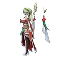 Elegant Woman In Red And White Outfit With Golden Crown Green Decorations And Star Accents