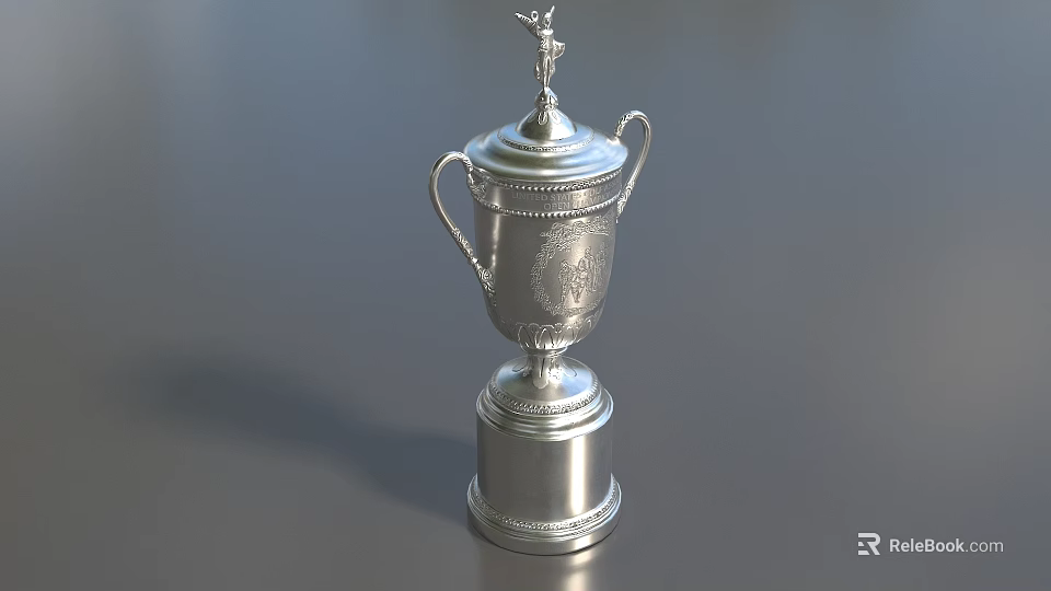 Elegant Silver Trophy With Two Handles Top Statue And Intricate Decorative Base 3d model 