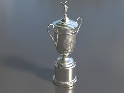 Elegant Silver Trophy With Two Handles Top Statue And Intricate Decorative Base 3d model