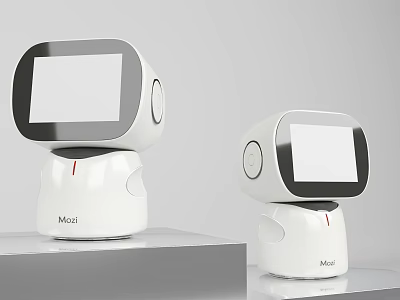 Moci Modern White Robots With Round Display And Digital Screen Design 3d model
