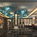 Luxury Modern KTV Lobby Interior With Stylish Chandeliers Marble Floors And Bar Counter