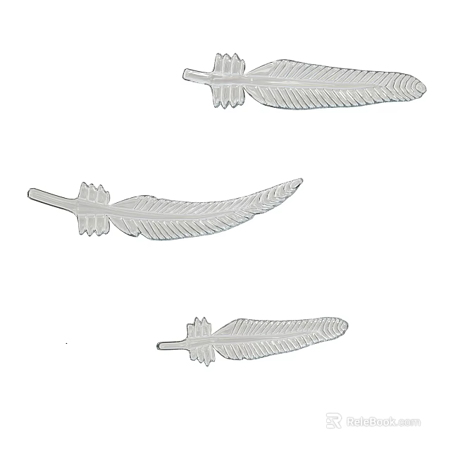 Feather Shaped White Decorative Ornament Set Of Three For Home Decoration 3d model 