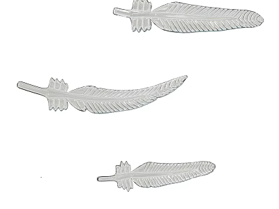 Feather Shaped White Decorative Ornament Set Of Three For Home Decoration 3d model