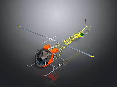Orange Body Helicopter 3D Model With Yellow Frame And Gray Rotors 3d model