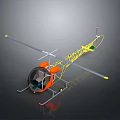 Orange Body Helicopter 3D Model With Yellow Frame And Gray Rotors