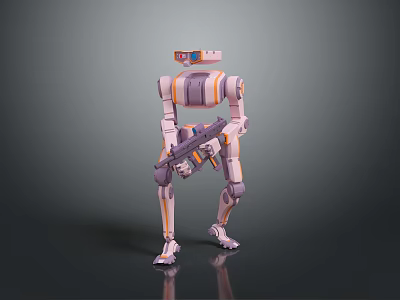 Game and Movie Robot Character With Orange Gray Color Holding Blaster Mechanical Design 3d model