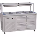 Stainless Steel Refrigerated Kitchen Workbench With Drawers Shelves And Mobile Wheels