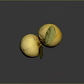 Two Ripe Yellow Oranges With Green Leaves On Dark Reflective Surface