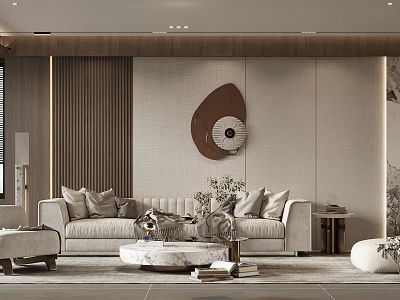 Modern Elegant Living Dining Room Interior With Sofa Coffee Table And Decorative Wall Art 3d model