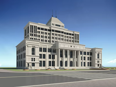 Classical Multi Story Office Building With Symmetrical Design Grand Entrance And Large Windows 3d model