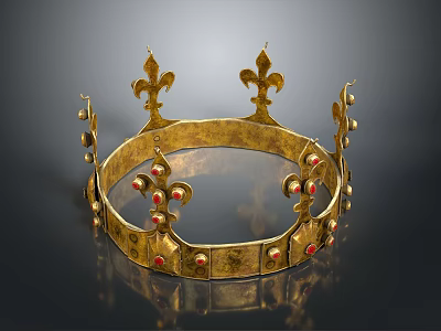 Elegant Living Decor Item Golden Crown Adorned With Red Gemstones And Fleur De Lis Patterns 3d model