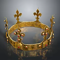 Elegant Living Decor Item Golden Crown Adorned With Red Gemstones And Fleur De Lis Patterns