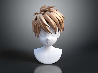 3D Head Model With Facial Organs And Brown Short Hair On White Base 3d model