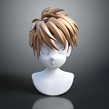 3D Head Model With Facial Organs And Brown Short Hair On White Base