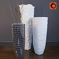Decorative Ornament Set with Black Mosaic and White Textured Wavy Vases for Home Interior Decor