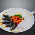 Savory Congee Topped with Century Egg Green Onions Chili Flakes in White Bowl with Spoon