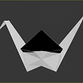 Minimalist White Paper Origami Crane Decorative Ornament For Tabletop Decoration On Dark Reflective Surface