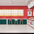 Modern Store Front Desk Interior With Red Walls White Counter And Menu Posters 3d model