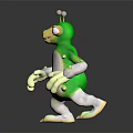 Cartoon Fantasy Creature Character With Green Body White Belly Large Eyes And Antennae Standing