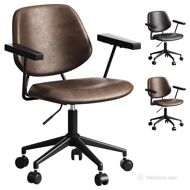 Modern Brown Leather Armchair With Black Armrests And Rolling Wheel Base Design 3d model 