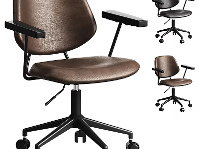 Modern Brown Leather Armchair With Black Armrests And Rolling Wheel Base Design 3d model