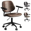 Modern Brown Leather Armchair With Black Armrests And Rolling Wheel Base Design