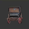 Vintage Horse Carriage With Black Canopy Red Wheels And Wooden Body