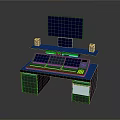 Professional Control Console Workstation With Large Monitor Multiple Screens Speakers And Cabinets
