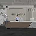Style Company Reception Front Desk Green Plant Chandelier Blinds Computer 3d model