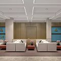 Bright Spacious Service Hall Interior With Service Counter Digital Screen And Green Plants