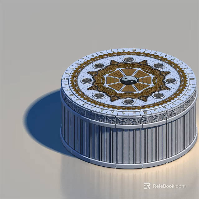 Intricate Circular Decorative Structure With Yin Yang Top Pattern And Vertical Stripes 3d model 
