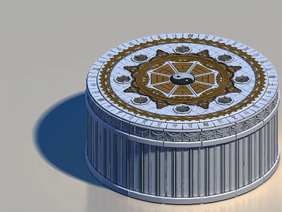 Intricate Circular Decorative Structure With Yin Yang Top Pattern And Vertical Stripes 3d model
