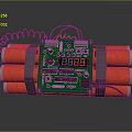 Bomb Weapon With Red Explosive Cylinders Green Control Panel Digital Display And Colorful Wires