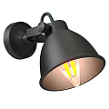 Black Wall Lamp With Adjustable Arm Curved Shade Light Colored Inner Shade And Illuminated Bulb