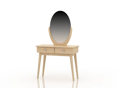 Simple Wooden Dressing Table Design With Oval Mirror And Two Drawers 3d model